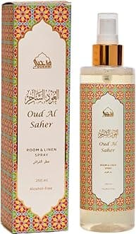 Oud Al Saher Attar Al Faraash | 250ml Non Alcoholic Spray | Arabic Natural Mist | Air Freshener, Room Mist, Fabric & Linen Spray | Perfect for Prayer mats, beds, sofas, curtains | Halal