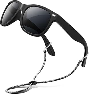 Rubber Kids Polarized Sunglasses with Strap Glasses Shades for Boys Girls Baby and Children Age 3-10 RBK004 ï¼Ë†W Blackï¼â€°