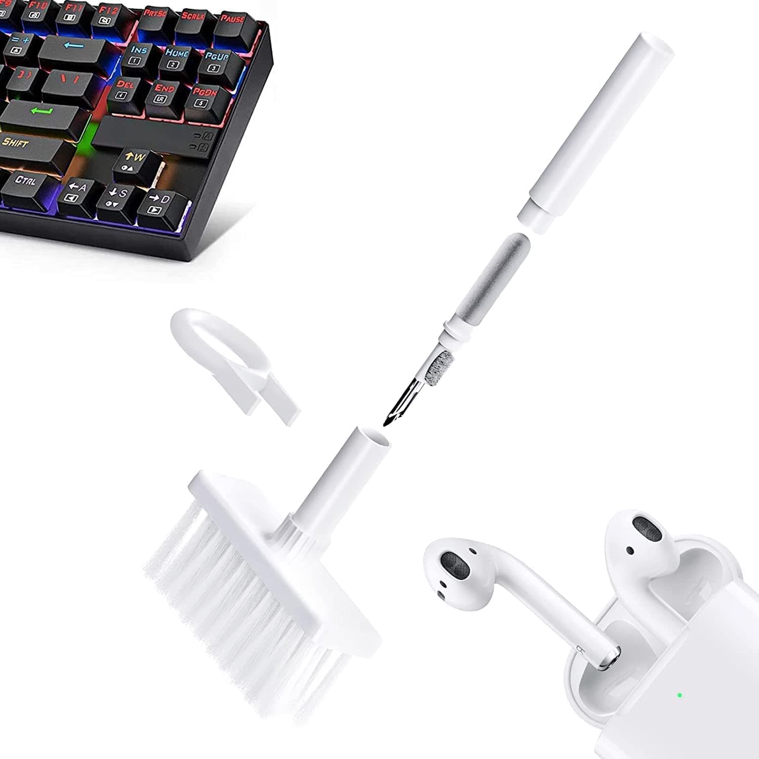Dlala Multi-Function Cleaning Tools Kit for Keyboard & Earphone Cleaning Gadget Cleaner Brush Set with Keycap Puller for Laptop Air pods Pro Camera Lens (White...)