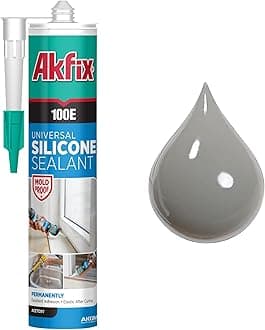 Akfix 100E RTV Gray Silicone Caulk (1x10.1 fl.oz.) - 100% Waterproof Silicone Sealant for Kitchen and Bathroom, Shower, Bathtub, Toilet, Sink, Window and Door, No Discoloring | Grey, 1 Pack