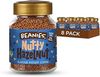 Beanies Instant Coffee Nutty Hazelnut Flavour, 400g 50g x 8 Pack - Freeze Dried Granules, Sugar Free Low Calorie Coffee, Nut Free, Vegan Friendly, Clean Everyday Wellness Drink