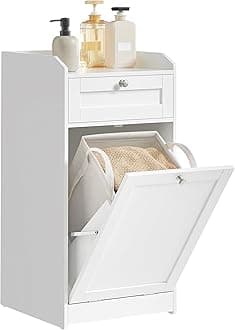 VASAGLE Laundry Cabinet with Tilt-Out Basket, Freestanding Storage Unit with Drawer and Laundry Hamper, for Bathroom, Living Room, 15.8 x 15.8 x 31.5 Inches, Cloud White UBBC741W01
