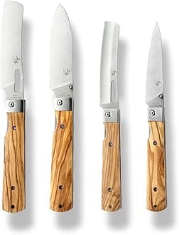 SENBON 440A stainless steel Gift wrapped 4 piece set sharp pocket folding Japanese chef knife universal peeling knife bread knife Combination set portable kitchen knives with natural olive handle