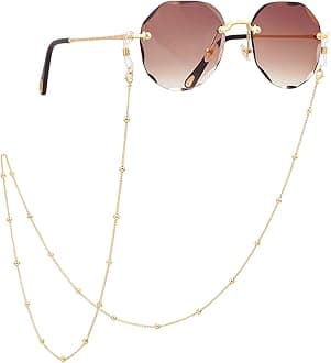 PEARLADA 18K Gold Plated Eyeglass Chain for Women Sunglasses Strap Holder Reading Glasses Retainer Handmade Around Neck Jewelry Gift for Christmas Fashion Gold Beaded Chain String Cord Lanyard
