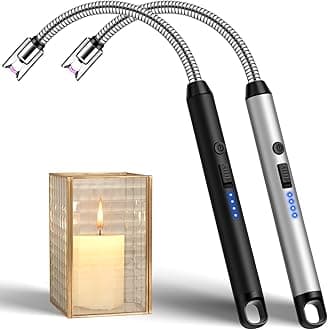 Upgraded 2 Pack Electric Candle Lighter Windproof with 360° Flexible Neck & Safety Lock, USB Rechargeable Flameless Arc Long Lighters for Grill, BBQ, Camping, Fireplace, Stove
