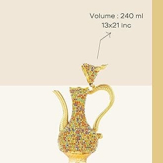 Steel Water Bottle Pitcher with Zirconia Stones | Handmade Metal Carafe Water Tea Coffee Jug Vintage Bottle | Turkish Ottoman Zamzam Pitchers (240 ML / 8.1 Oz, Colorfull Zirconia, Gold Color)