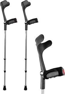 KMINA Forearm Crutches for Adults (x2 Units), Open Cuff, Extra Comfort with Hand Grip, Adjustable Height, Aluminum, Orthopedic, Made in Europe