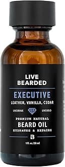 Live Bearded Beard Oil, 1 fl oz - Premium All-Natural Jojoba - Made in the USA - Hair and Skin Care for Men with Dry, Flaky Patches | Executive Scent - Cedar, Vanilla