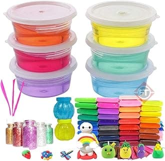Firstly T DIY Multicolor Scented Magical Slimy Slime Gel Jelly Set Kit Air Dry Magic Crystal Clay Putty Toy Kit for Girls Boys Kids Slime with Glitter | Charms | Glitter Set (6 Slime+ 24 Clay+ 2 Pot)