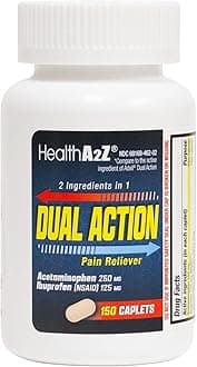 HealthA2Z® Dual Action Pain Relief | Acetaminophen 250mg & Ibuprofen (NSAID) 125mg | Contains Two Medicines | Relief from Headache, Fever & Backache (150 Caplets)