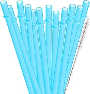 Dakoufish BPA Free 12 Piece 9 Inch Reusable Plastic Thick Drinking Straws for Mason Jar Yeti Rambler Plain Color（9inch，Blue）