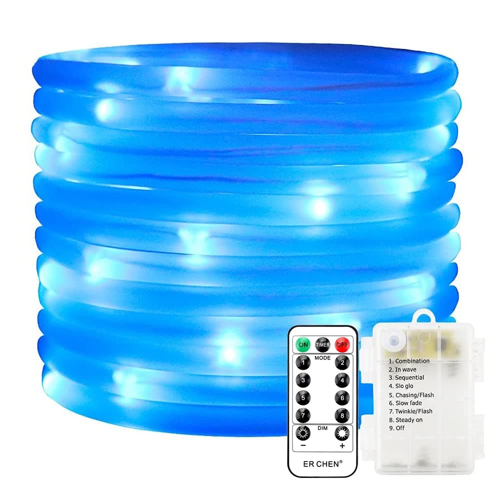 ER CHEN Remote&Timer Battery Powered Rope Lights,16.5FT 50 LED Warterproof Indoor&Outdoor Portable Rope String Lights for Christmas Tree, Wedding, Thanksgiving, Party, Garden, Patio(Blue)