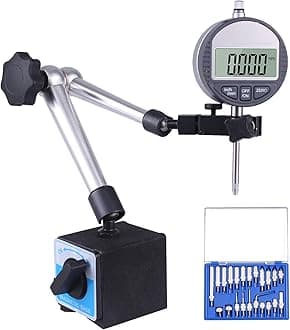 Qnkaa Electronic Digital Dial Indicator with Magnetic Base Holder Fine Adjustable Long Arm 0-1" / 25.4mm Inch/Metric Conversion Professional Gauge 0.01mm/0.001"