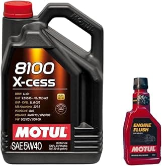 Motul 8100 Xcess 5W-40 API SN/CF Fully Synthetic Engine Oil for Petrol and Diesel Cars (5 L) and Engine Flush (250ml)