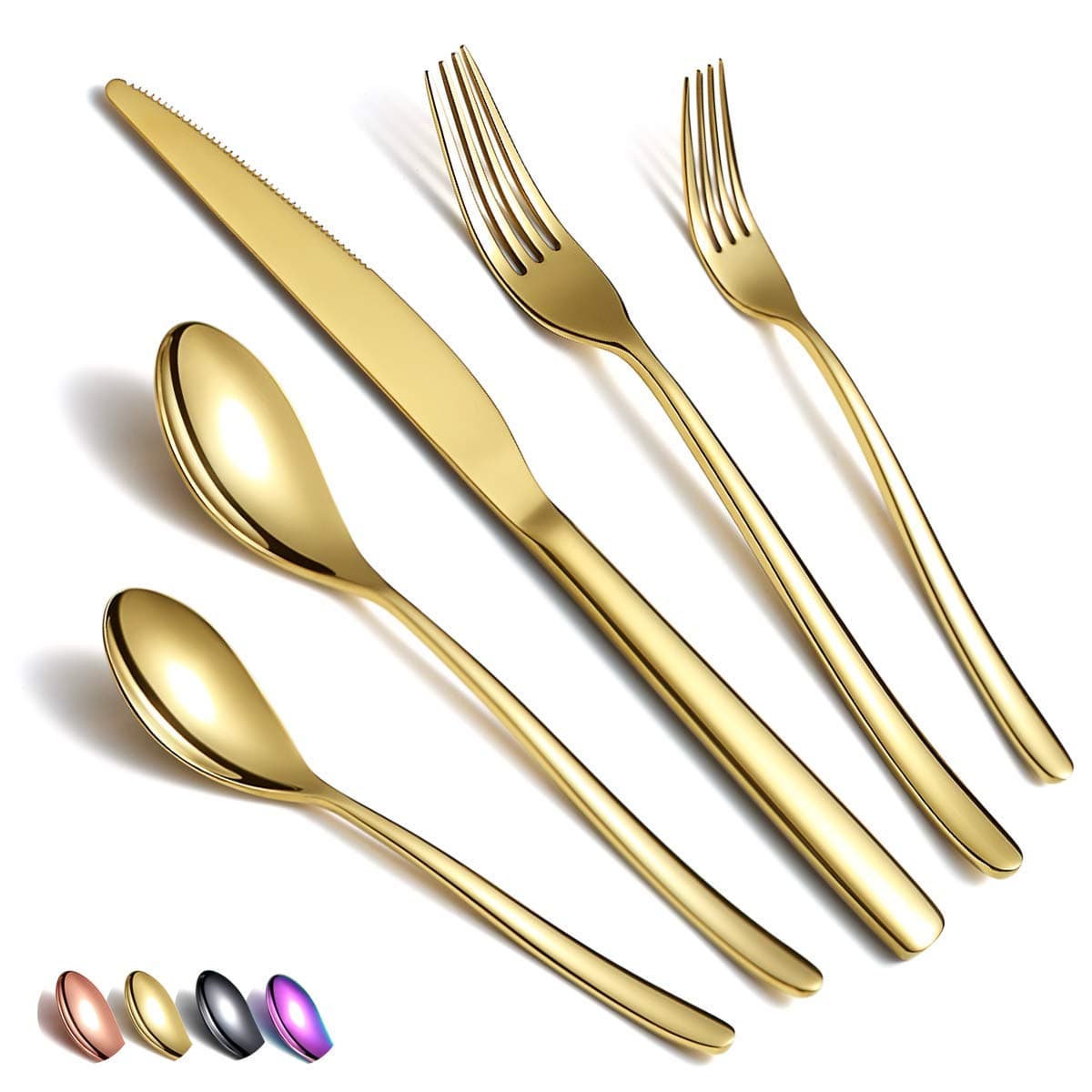 Gold Silverware Set 20 Pieces, Stainless Steel Gold Flatware Set, Titanium Plating Golden Cutlery Set, Gold Utensil Sets Service Set for 4 (Shiny Golden)
