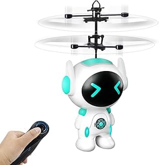Rc Flying Robot Toys for 5 6 7 8-12 Years Old Boys Girls, Remote Control Helicopter Built-in LED Mini Drone Flying Toy for Kids & Adults Indoor Outdoor Games Birthday Gift, White