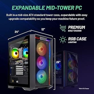 Skytech Gaming Nebula Gaming PC Desktop – AMD Ryzen 5 5600X 3.7 GHz, NVIDIA RTX 4060 Ti, 1TB NVME SSD, 16GB DDR4 RAM 3200, 600W Gold PSU, 11AC Wi-Fi, Windows 11 Home 64-bit,Black