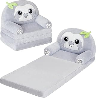 Kids Couch Fold Out, Velvet 2-in-1 Flip Open Couch for Toddlers, Comfy Toddler Chair for Reading and Napping, for Boys and Girls (Sloth)