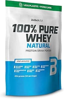 100% Pure Whey | Protein Powder with BCAA and Glutamine | Gluten-Free, Palm Oil Free | 21g Protein per Serving, 454 g, Unflavoured