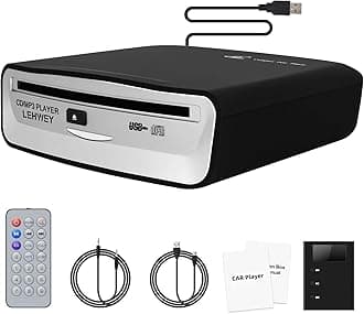 Lehwey USB CD Player for Car, External Car Cd Players with AUX & FM Transmitter, Portable CD Player for Cars Without CD Drive, Anti-Skip, Remote Control, Works with Most Cars, SUVs, Trucks