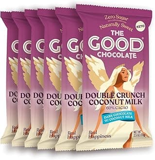 THE GOOD CHOCOLATE – Double Crunch Dark Chocolate Bars with 90% Less Sugar & Lower Net Carbs – Keto Chocolate Bar with Lower Calories, All Natural and Non-GMO Keto Snacks, 2.5 oz (6 Bars Value Pack)