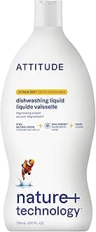 ATTITUDE Washing Up Liquid, EWG Verified, Plant-Based & Vegan Dish Soap, Naturally Derived, Citrus Zest Scent, 700 mL