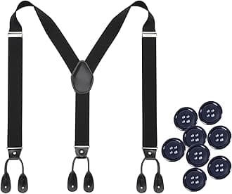 Kajeer Mens Button Braces for Trousers - 1.37 Inches Adjustable Faux Leather Suspenders for Men’s Heavy Duty with 8 Buttons