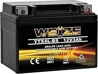 YTX4L-BS High Performance-Rechargeable-Sealed Motorcycle Battery Compatible With Polaris Scrambler, Sportsman 90, Honda Scooters NQ50 Spree,Kawasaki 110 Can-Am DS70,Yamaha TTR125E/LE