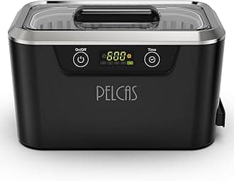 PELCAS Ultrasonic Cleaner with Dual Transducers,Jewellery Cleaner 800ML 42KHz with Touch Screen and 5 Time Settings for Glasses Watches Jewellery Denture Tools Guin-Ness Surger Cans -Black