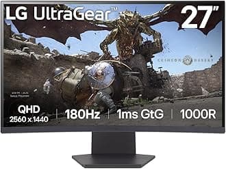 UltraGear Curved Gaming Monitor 27GS60QC, 27 inch, 1440p, 180Hz, 1ms Response Time, VA Panel, AMD FreeSync, Smart Energy Saving, DisplayPort, HDMI