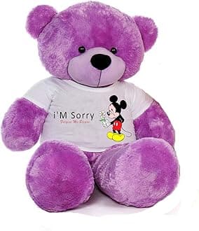 Hug'n'Feel® Soft Toys Big Teddy Bear Wearing I'm Sorry T-Shirt 6 feet Purple_T Shirt_ I'm Sorry Plush & Stuffed Toys