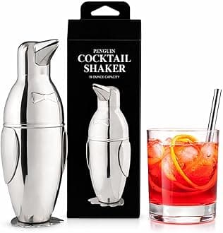HIC Kitchen Bar Penguin Cocktail Shaker, 18/8 Stainless Steel, Mirror Finish, 3-Piece Set, Holds 18-Ounces