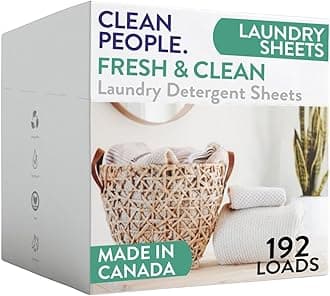 Clean People Laundry Detergent Sheets - Plant-Based, Hypoallergenic Laundry Soap - Ultra Concentrated, Plastic Free, Natural Ingredients, Recyclable Packaging, Stain Fighting - Fresh Scent, 192 Pack