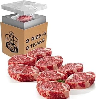 Grumpy Butcher Ribeye Steaks, 8 Pack (12 oz each) - Prime Steakhouse Quality Beef Ribeye Steak Meat - For Delivery in Grumpy Butcher Meat Gift Packages Specials Option