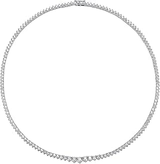 MDFUNTennis Necklace Graduated 18K White Gold/Yellow Gold Plated | Gradient 3.0-5.0mm Round Cubic Zirconia Cut Faux Diamond 3 Prong Tennis Chain for Women and Men 16-24 inches