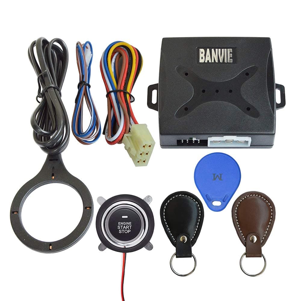 Leather Key Auto Car Alarm Engine Push Button Start Stop RFID Lock Ignition Switch Keyless Entry System Anti-Theft