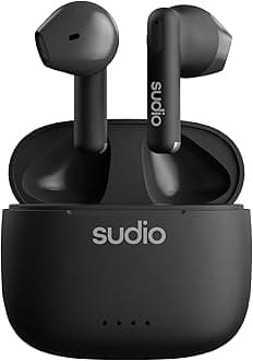 Sudio A1 True Wireless Earbuds, Bluetooth 5.3 Connection, Noise Cancelling, Waterproof, Touch Control, Charging Case, Premium Sound Quality, Comfortable Fit – Black