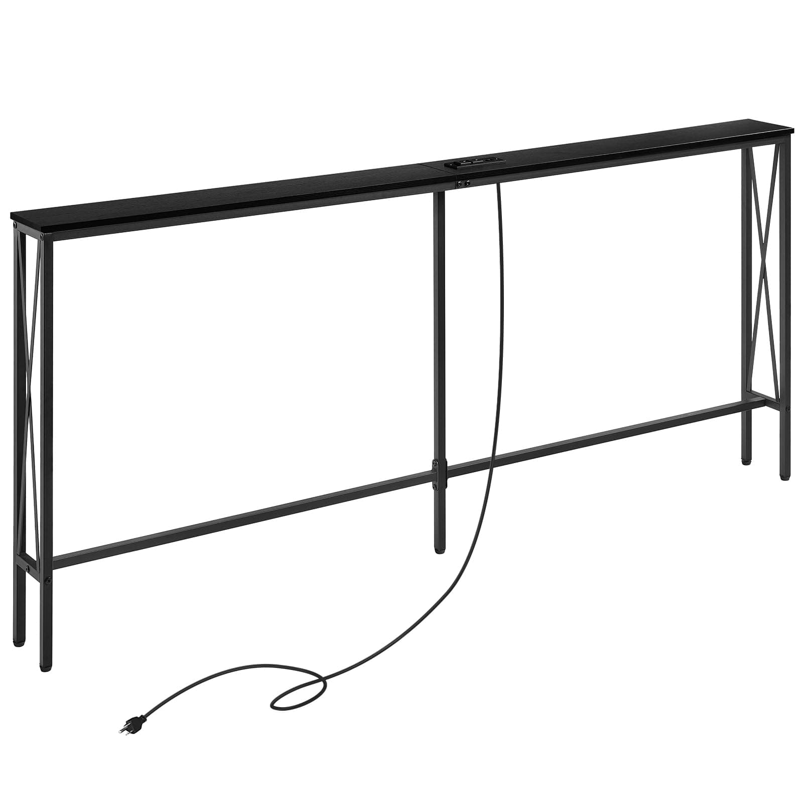 ELYKEN5.9" Narrow Console Sofa Table with Power Outlets, 5.9" Dx70.9 Wx31.5 H Long Skinny Behind Couch Table with Charge Station and 6.5'Extension Cord, Black