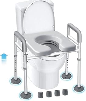 Eosprim Elongated Raised Toilet Seat with Handles, Toilet Safety Frame & Rails for Elderly & Handicap, Elevated Shower Commode Chair with Arms, Toilet Lift Grab Bar