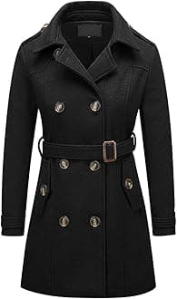 RasujieWomens Pea Coat Double Breasted Wool Coat Long Winter Trench Coat with Belt
