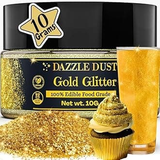 Edible Glitter Sprinkles for Cake Decorating, Drinks, Cookie, Icing, Dessert Decorations, Sparkly Luster, Food-Grade, Vegan, Gluten Free, Kosher, Bulk 10g, Gold