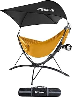 anymaka Fast Set-up in 3 Seconds Adjustable Portable Aluminum Alloy Hammock Stand for Outside with Chair Mode & Lounge Mode up to 105'' - 550 LBS Capacity - Compact & Portable & Stable on Any Terrain