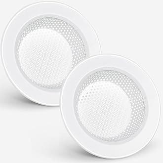 Retisee 2 Pcs Sink Strainer Stainless Steel Kitchen Sink Drain Strainer Mesh Sink Drain Basket Cover Hair Catcher Sink Strainers for Kitchen Sink, Large Wide Rim of 4.4 Diameter (Porcelain White)