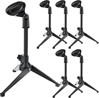 Yoiemivy 6 Pack Desktop Mic Stand Desk, Microphone Tripod Portable Foldable Table Microphone Stand Universal Adjustable Mic Holder with Mic Clip Compatible With Samson Q2U Sm57 Sm58 Sm86 Sm87