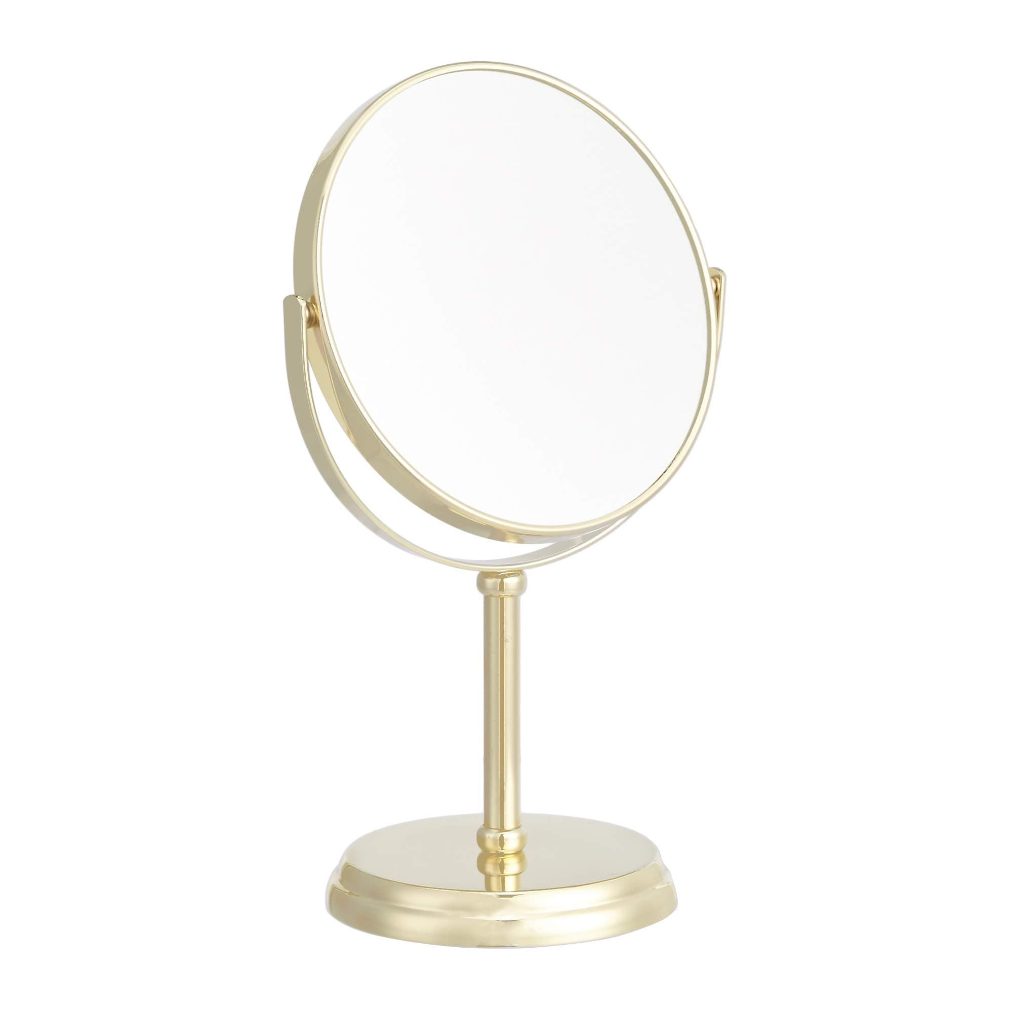 Amazon Basics Tabletop Mount Vanity Double Sided Mirror Round with Non-Slip Base, 1x/5x Magnification, Gold, H2.8 x W1.9 inches