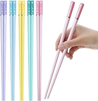 GLAMFIELDS 5 Pairs Premium Chopsticks Reusable Dishwasher Safe 9.5 Inch Fiberglass Chop Sticks Non Slip Multi Cherry Macaroon Color