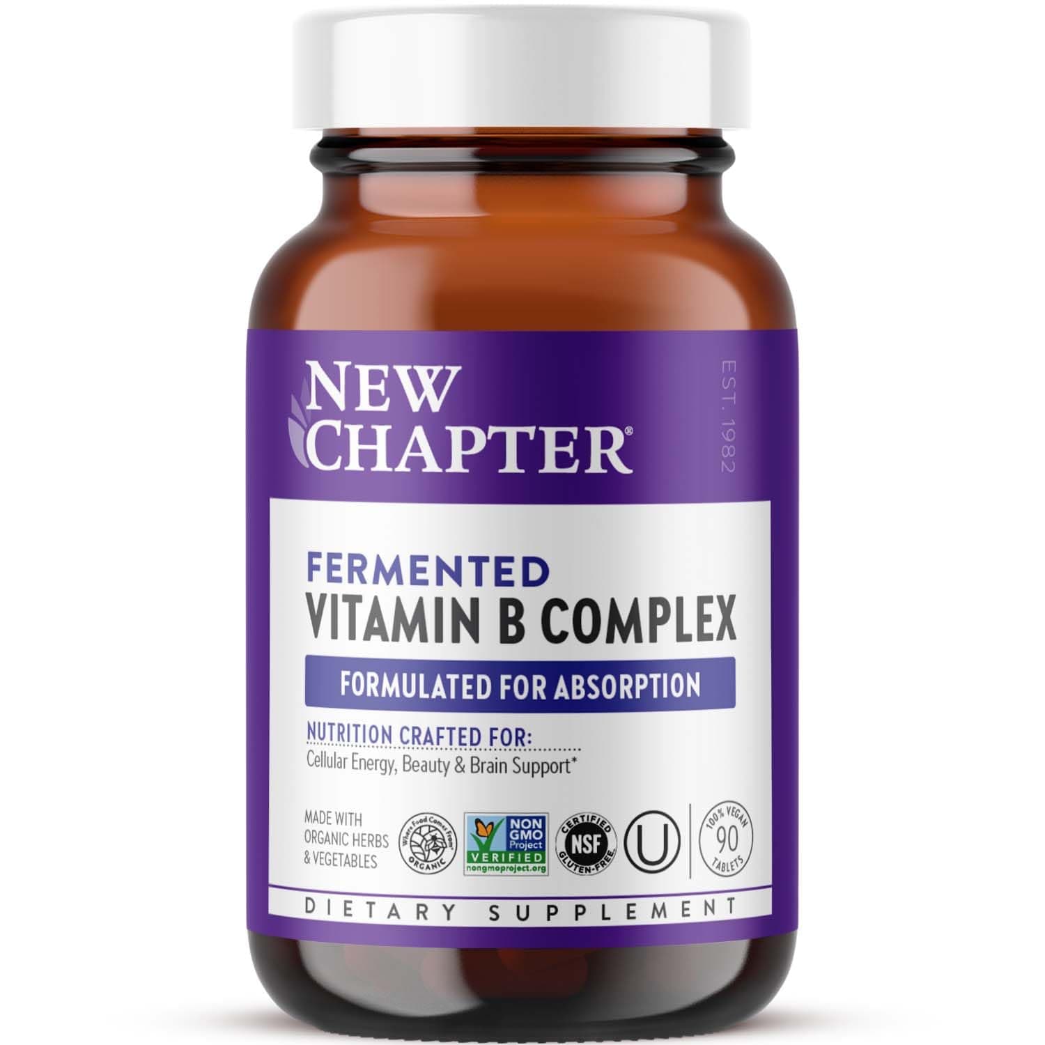 New Chapter Vitamin B Complex, Fermented Vitamin B Complex, USDA Organic, ONE Daily for Cellular Energy + Brain + Beauty, 100% Vegan, Gluten-Free - 90 Count