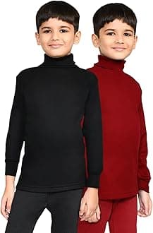 Lux Cott's WoolBoys High-Neck Full Sleeves Thermal Top | High Neck Thermal Top for Boys | Pack of 2