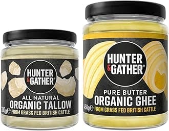 Hunter & Gather Certified Organic Ghee 450g & Tallow 300g from Grass Fed British Cattle | Sugar, Gluten & Seed Oil Free & Low Lactose content | Keto, Low Carb & Paleo