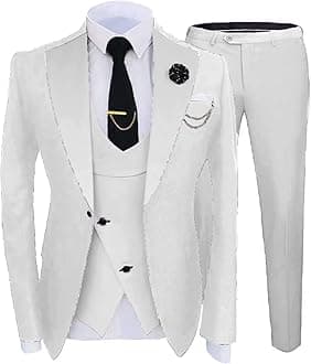 Mens Party Suits Set 2024 Slim Fit 3 Pieces Tuxedo Dress Suit for Wedding White